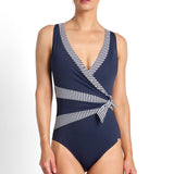 Anchor Stripe Sash Surplice One Piece Navy