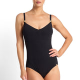 Fierce F/G Ruched Front One Piece Swimsuit Black