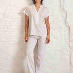 Pluto Kensi Pyjama Set in Grey Chine from The Foundation—100% cotton jersey short-sleeve top and relaxed pants for lightweight summer comfort.