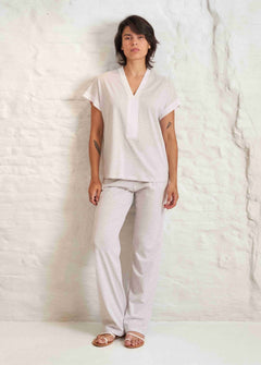 Pluto Kensi Pyjama Set in Grey Chine from The Foundation—100% cotton jersey short-sleeve top and relaxed pants for lightweight summer comfort.