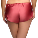 Back view of Scarlett Silk French Knicker in Desert Rose, showing smooth silk texture and delicate lace trim.
