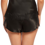 Back view of Scarlett Silk French Knicker in black, showcasing soft silk fabric and lace edges for a feminine, luxurious look.