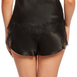 Back view of Scarlett Silk French Knicker in black, showcasing soft silk fabric and lace edges for a feminine, luxurious look.