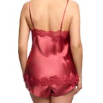 Back view of Scarlett Silk Cami in Desert Rose, showing detailed lace trim and elegant silk finish.