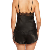 Back view of Scarlett Silk Cami in black, showing smooth silk fabric and lace detail for elegant sleepwear or layering.