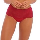Bold red lace full brief with a high-waist fit. Crafted in stretchy, floral lace with flat seams for a smooth, no-show finish under clothing.