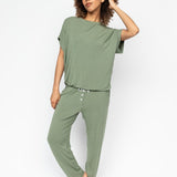 Lea Slouch Jersey Cap Sleeve Pyjama Lounge Set Sage