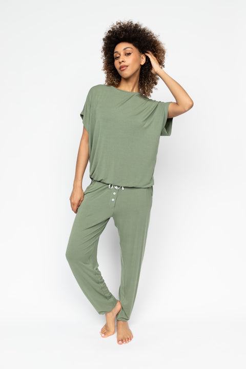 Lea Slouch Jersey Cap Sleeve Pyjama Lounge Set Sage