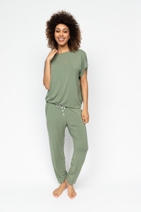 Lea Slouch Jersey Cap Sleeve Pyjama Lounge Set Sage