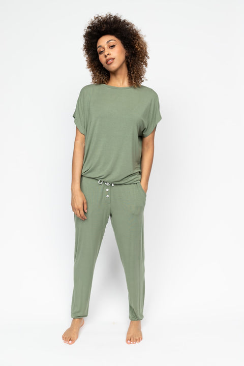 Lea Slouch Jersey Cap Sleeve Pyjama Lounge Set Sage