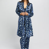Silk Hydrangea Print Robe Azure Navy