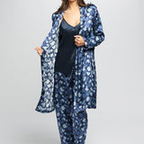 Silk Hydrangea Print Robe Azure Navy