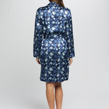 Silk Hydrangea Print Robe Azure Navy