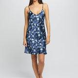 Silk Hydrangea Print Chemise Azure Navy