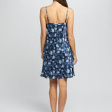 Silk Hydrangea Print Chemise Azure Navy
