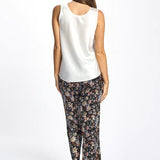 Back view of ivory silk cami top showing the relaxed fit and smooth drape of pure silk.