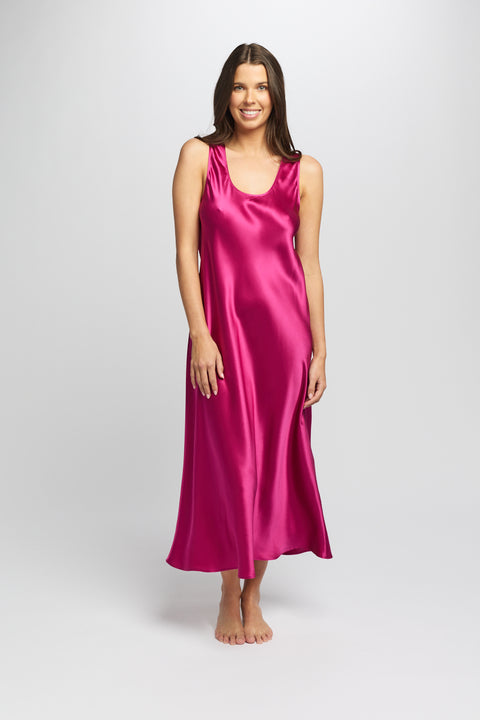 Mono Silk Long Nightie Cerise