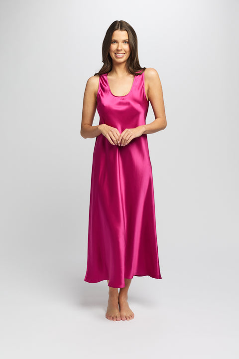 Mono Silk Long Nightie Cerise