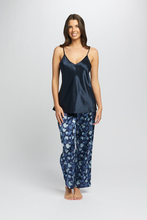 Silk Hydrangea Print Pant Azures Navy