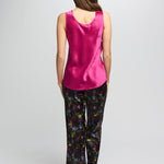 Back view of cerise silk cami top showing smooth fit and elegant drape.