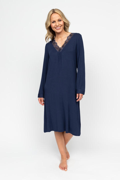 Louisa Modal Jersey Long Sleeve Nightdress Navy