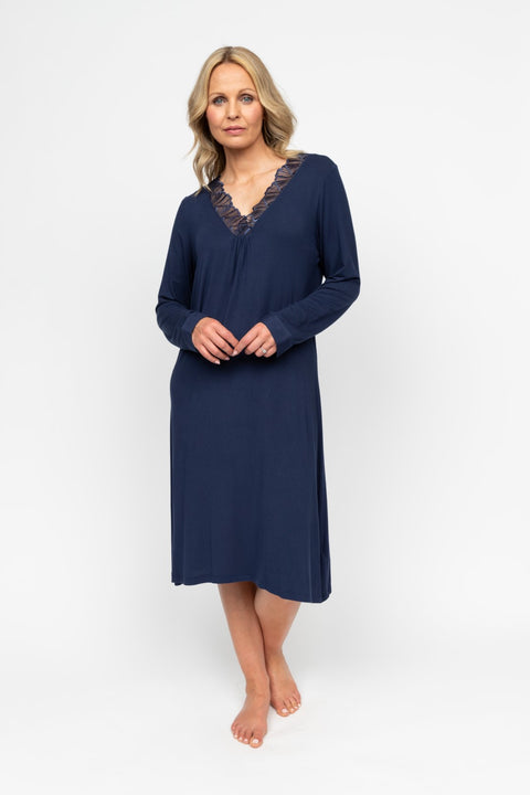 Louisa Modal Jersey Long Sleeve Nightdress Navy