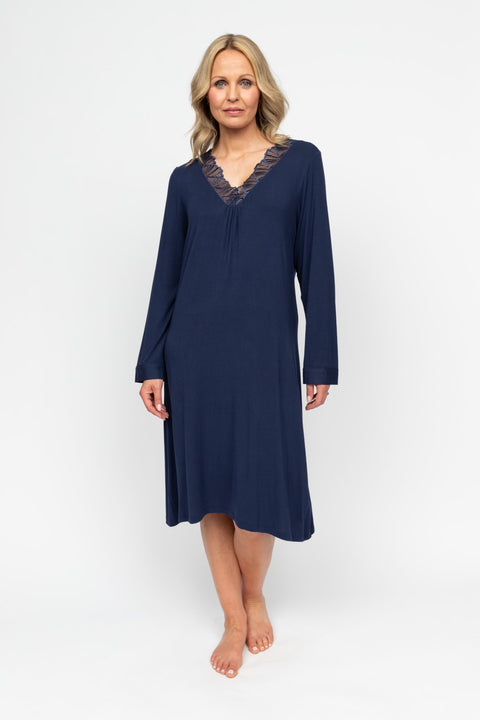 Louisa Modal Jersey Long Sleeve Nightdress Navy