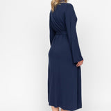 Back view of the Nora Rose Louisa Dressing Gown, highlighting relaxed drape and long sleeve design.