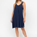 Front view of the Nora Rose Louisa Swing Nightdress, showcasing wide straps, picot lace neckline, and shell lace shoulder accents.