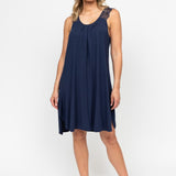 Front view of the Nora Rose Louisa Swing Nightdress, showcasing wide straps, picot lace neckline, and shell lace shoulder accents.