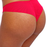 back view of Freya Loveland Brazilian Brief in Bombshell Chilli Red showing smooth mesh and minimal pant lines.