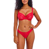 sexy red bra. Freya Loveland Plunge bra in Chilli Red. Red Lace Bra. Larger cup red bra.