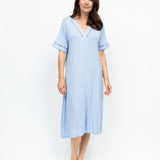 Lucy Modal Inset Lace SS Short Nightdress Blue
