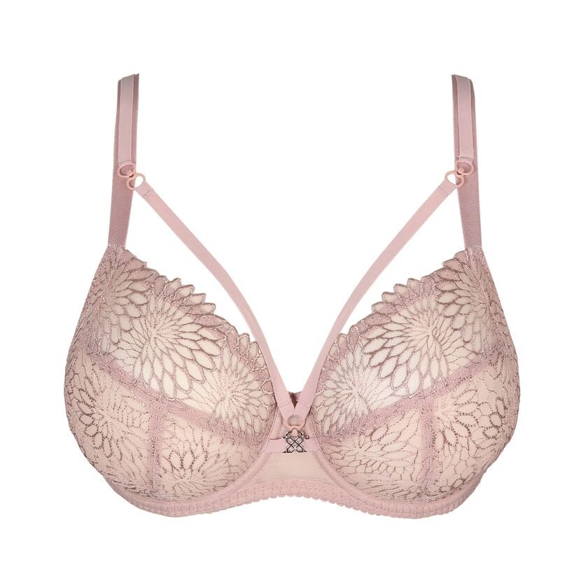 PrimaDonna Sophora Full Cup Bra Bois De Rose, laid flat to display chic lace and signature removable cleavage straps, photographed by The Foundation.