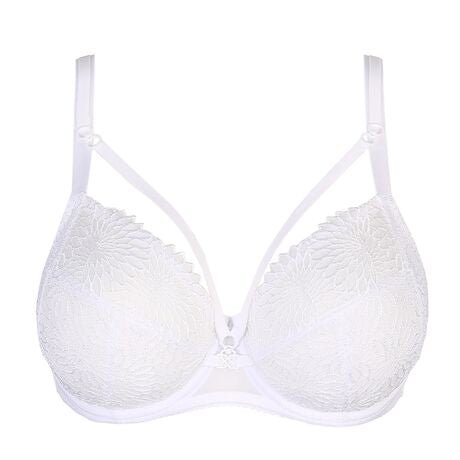 PrimaDonna Sophora Full Cup Bra White, flat lay showing detailed lace and signature removable straps, exclusive to The Foundation.