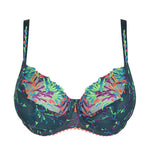 Flat lay of Las Salinas Full Cup Bra in Empire Green – sheer mesh and vivid neon embroidery.