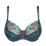 Flat lay of Las Salinas Full Cup Bra in Empire Green – sheer mesh and vivid neon embroidery.