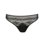 Junoo Rio Brief Black from The Foundation displayed flat, showcasing the intricate lace, mesh detailing and contemporary style