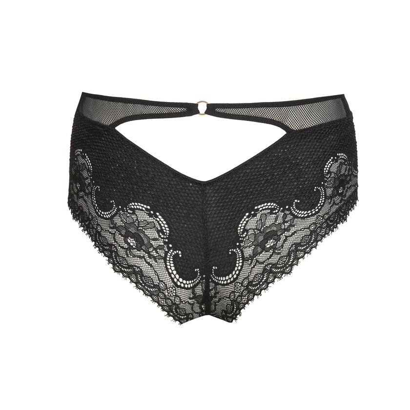 Back view of Junoo Hotpants Brief Black from The Foundation, highlighting sheer lace and unique cut