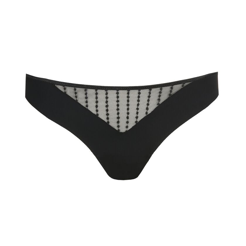 Front view of Jhana Rio Brief Black from The Foundation, featuring medium-cut legs, modern mesh lace, and a flattering silhouette