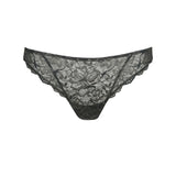 Flat lay of the Marie Jo Manyla Thong in Night Grey, soft floral lace.