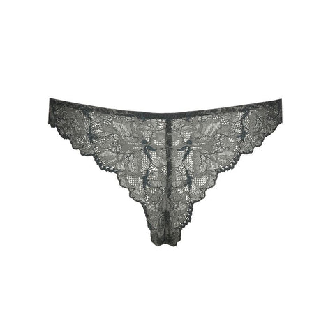 flat lay of the Night Grey Manyla Thong Brief by Marie Jo, lace design