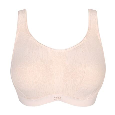Flat lay front of Prima Donna Gym Sports Bra – seamless and sculpted in soft blush tone.