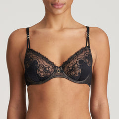 Front view of Marie Jo Junoo Wire Bra Black from The Foundation, featuring delicate Italian lace and sheer mesh for a feminine, modern look