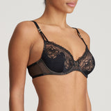Model in Marie Jo Junoo Wire Bra Black from The Foundation, angled front view to show light mesh and supportive underwire design