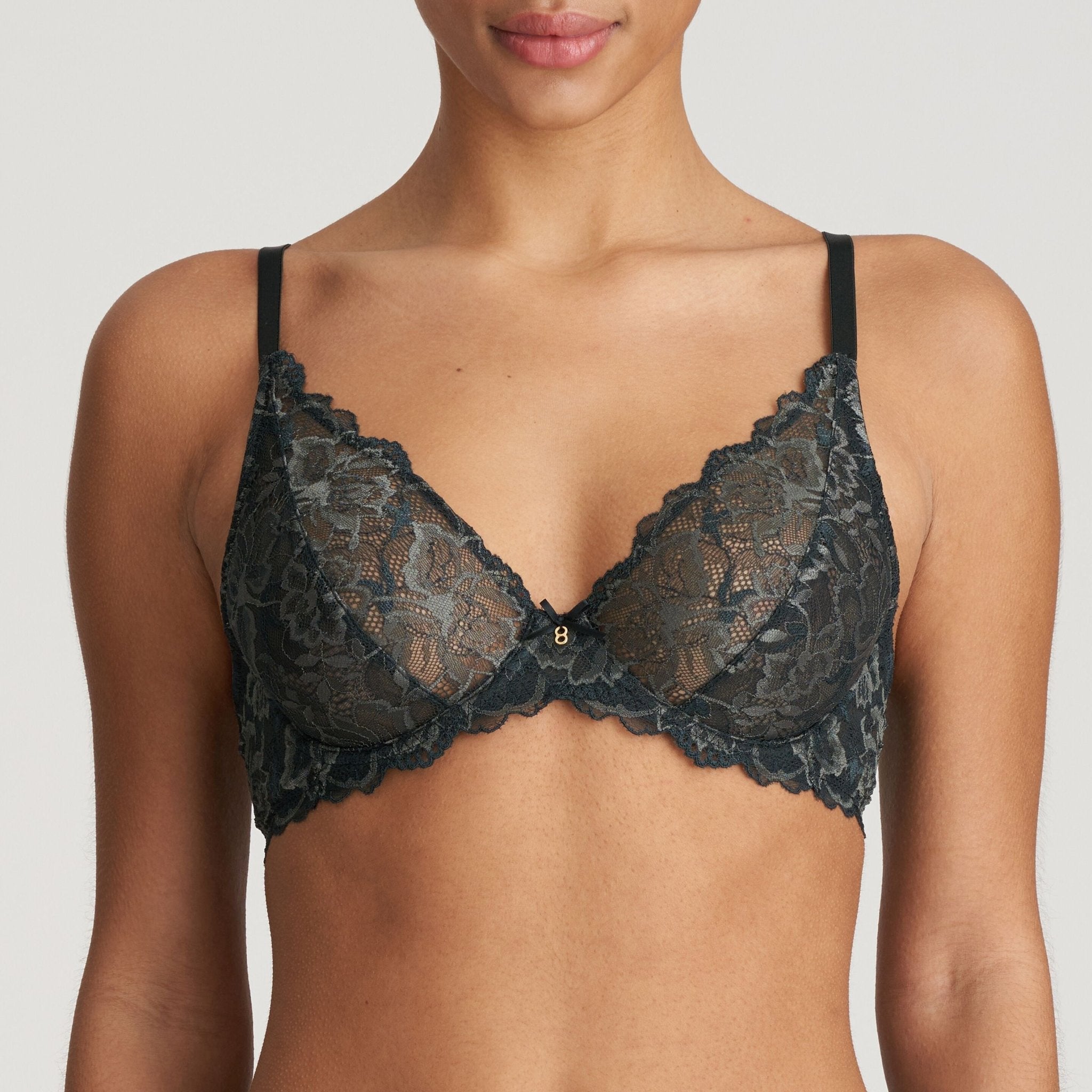 Marie Jo Manyla Plunge Bra in Night Grey, featuring romantic lace and featherlight fabric for a second-skin feel.