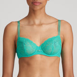 Close up of the Melipha Balcony Bra highlighting neckline and vibrant lace texture.
