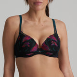 Marie Jo Yoly Heart Shaped T-Shirt Bra in Jewel Green with fuchsia lace, lightly padded with embroidered cups and bold contrast trims.