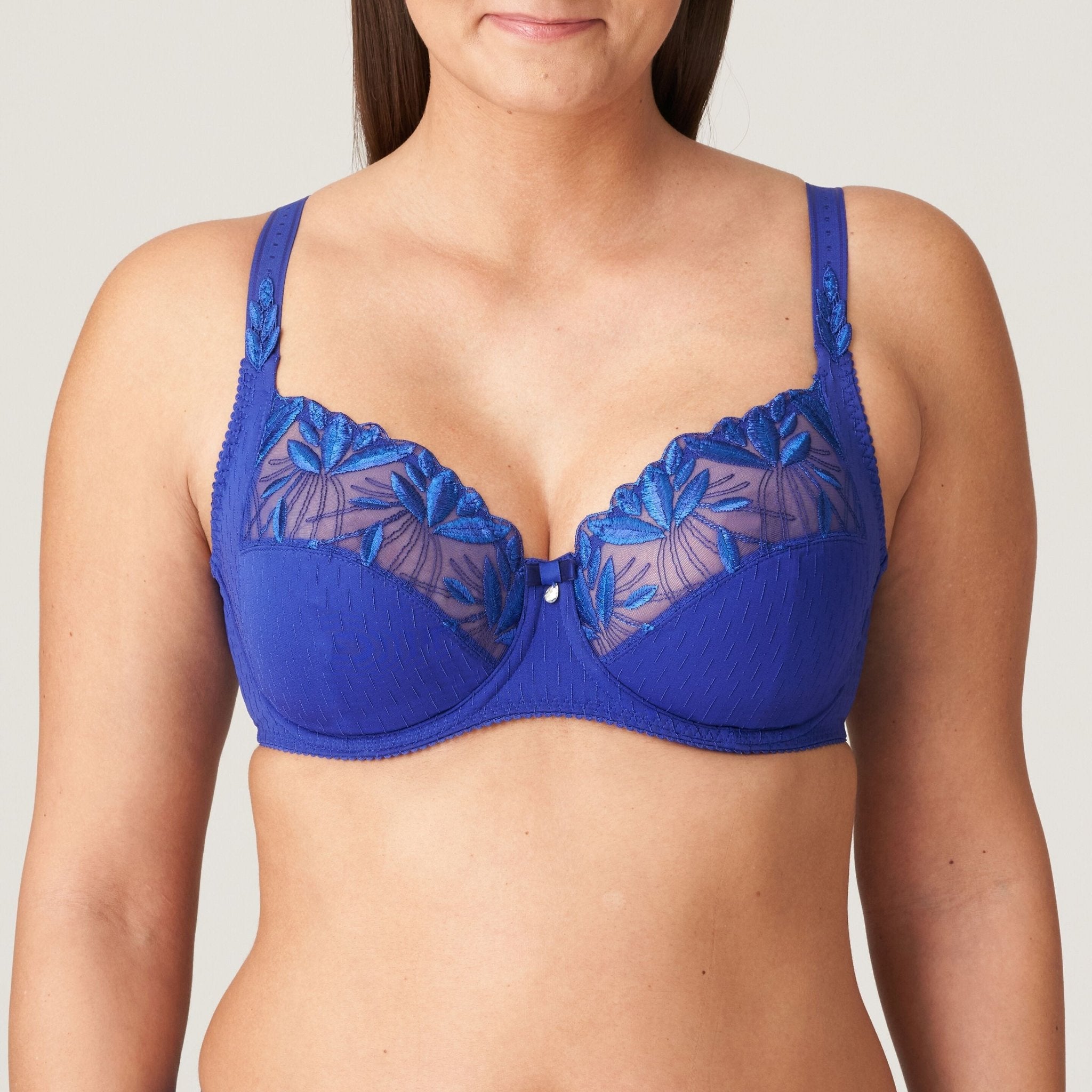 Front view of the PrimaDonna Orlando Full Cup Bra in Crazy Blue, with full coverage and deep cups for lift and support, from The Foundation.