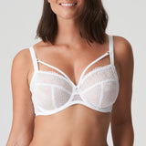 Model wearing PrimaDonna Sophora Full Cup Bra White, front view with elegant sheer lace and supportive full cup, luxury lingerie from The Foundation.